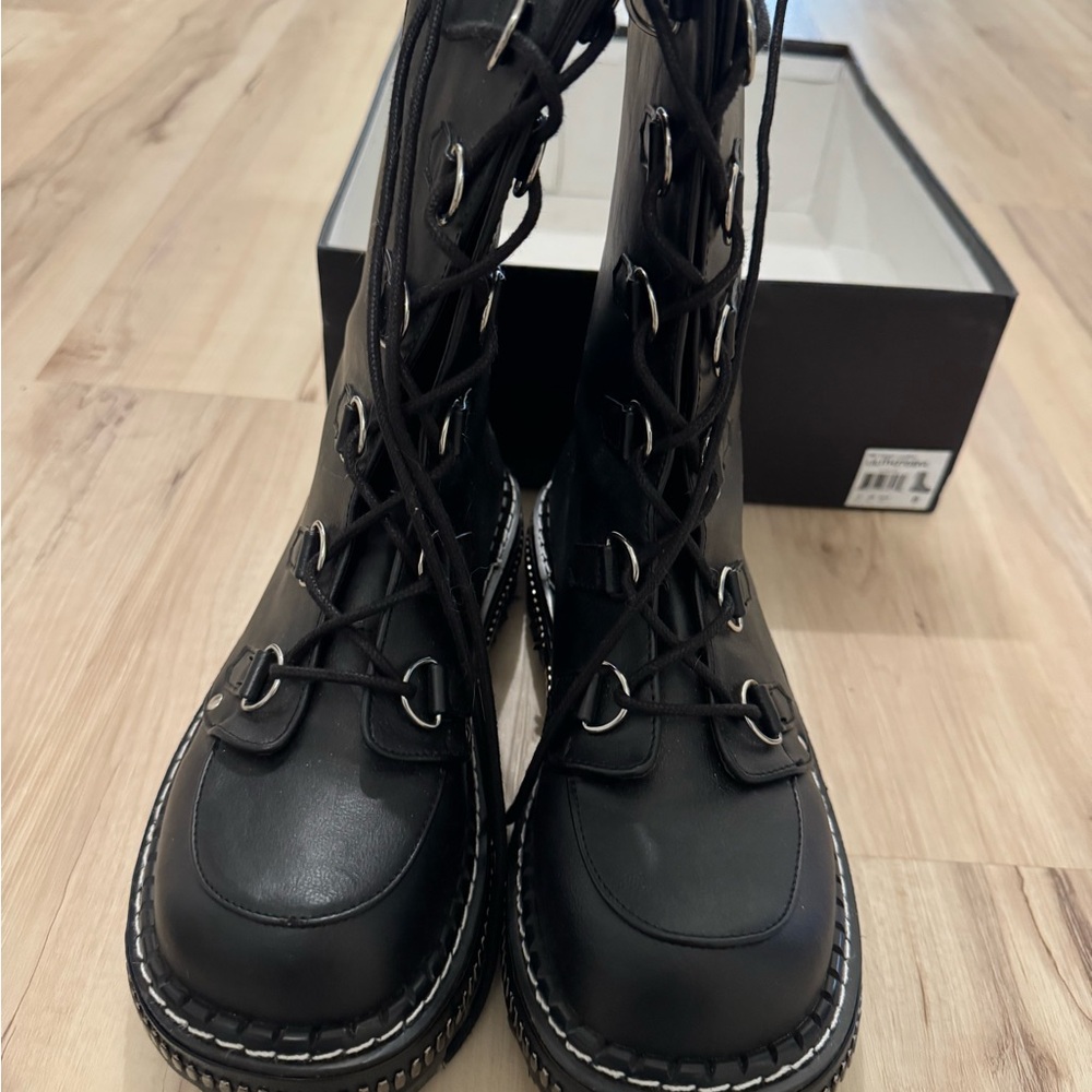 Gothic Zipper Platform Punk Lace Up Mid Calf Boots - Picture 6 of 13